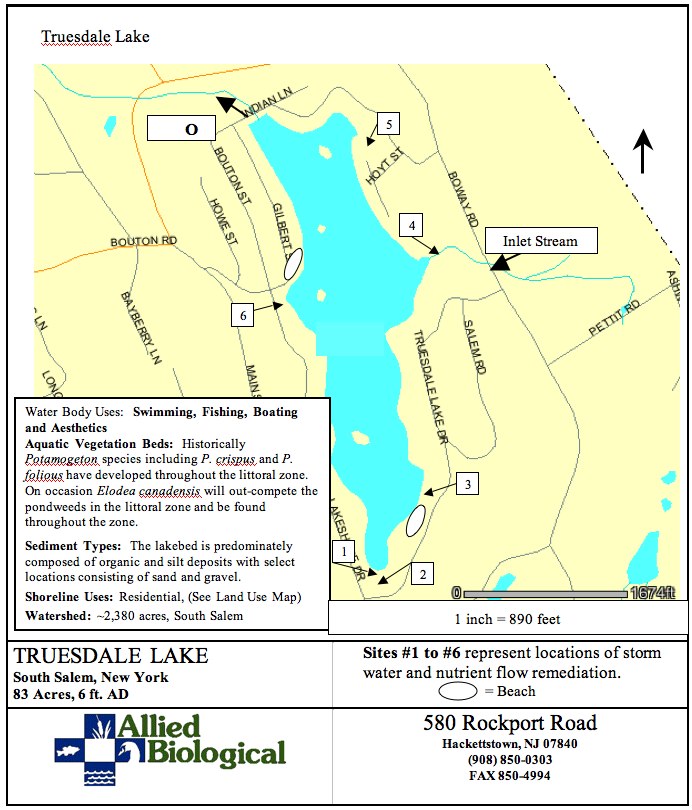 Truesdale Lake Map Depicting Sites 1-6